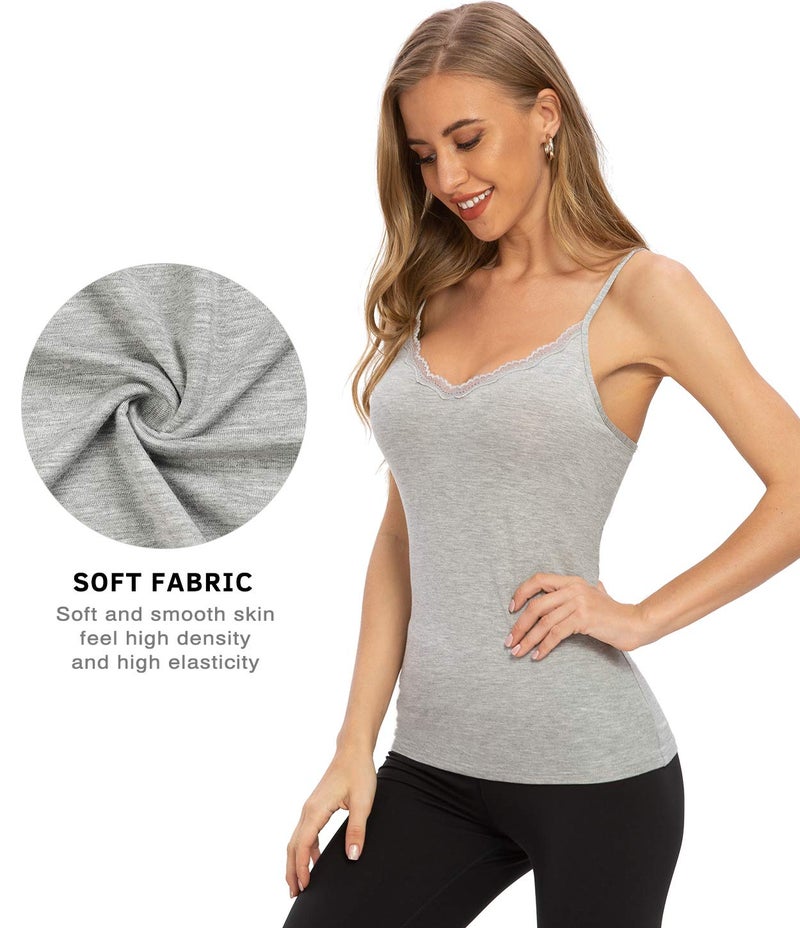 Rosyline V Neck Camisoles for Women Adjustable Lace Cami Undershirt Spaghetti Strap Lace Tank Top 4-Pack Black/White/Grey/Pink M - Image 3